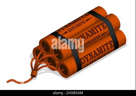 Isometric bunch of cylinders with dynamite. Explosives for mining operations. Realistic 3D vector isolated on white background Stock Vector
