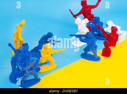 War between Ukraine and Russia depicted by toy soldiers Stock Photo