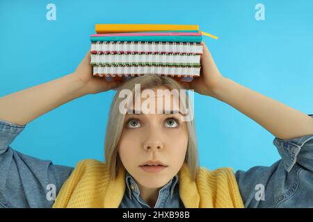 Concept of preapring to exams and tests with student girl Stock Photo