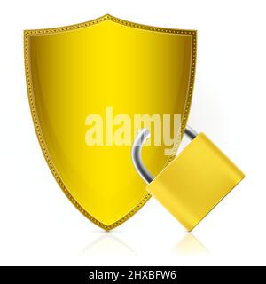 Shield and lock protection illustration isolated on white background. Stock Vector