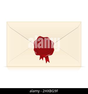 Envelope with wax stamp illustration isolated on white background. Stock Vector