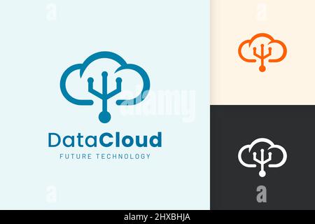 Cloud or Data Logo in modern style with blue color Stock Vector