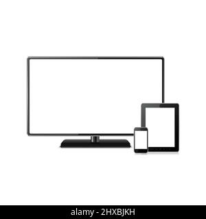 Tv, smartphone, and tablet gadget set illustration isolated on white background. Stock Vector