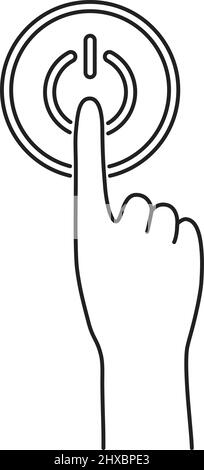 black thin line hand on power button Stock Vector