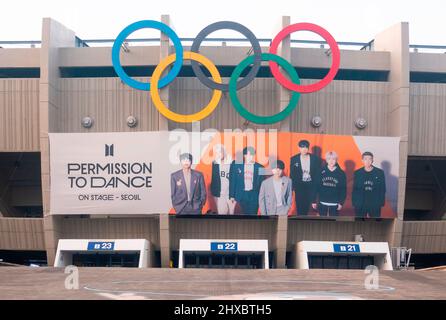 Seoul, South Korea. 10th Mar, 2022. BTS Concert, Mar 10, 2022 : The Seoul Olympic Main Stadium, venue for the 'BTS Permission to dance on stage-Seoul' concert in Seoul, South Korea. Credit: Lee Jae-Won/AFLO/Alamy Live News Credit: Aflo Co. Ltd./Alamy Live News Stock Photo