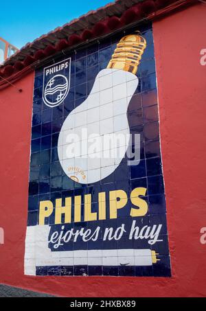 Old advertising for Philips light bulbs in the port town of San Sebastian in La Gomera, Canary Islands, Spain Stock Photo