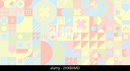 Pastel Seamless Abstract Vector Bauhaus Swiss Geometric Pattern Art Design Background  Stock Vector