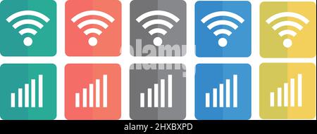 A set of wifi icons and a set of connection icons. Editable vector. Stock Vector