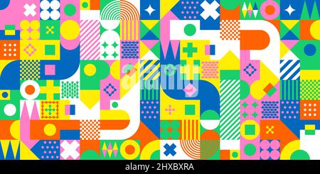 Seamless Abstract Vector Color Bauhaus Swiss Geometric Pattern Art Design Background  Stock Vector