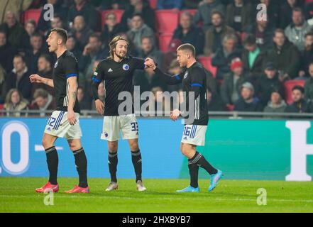 March 10, 2022: Ãsak Bergmann JÃ³hannesson of FC KÃ¸benhavn celebrates scoring their first goal during PSV Eindhoven v FC KÃ¸benhavn, at Philips Stadium, Eindhoven, Netherlands. Kim Price/CSM. Stock Photo