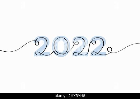The year 2022 abstract lettering. Vector illustration of creative typography with continuous one line hand drawn text isolated on white background Stock Vector