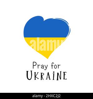 Pray for Ukraine, heart flag emblem. Icon with colors of Ukrainian flag. Crisis in Ukraine concept. Vector sign isolated on white Stock Vector