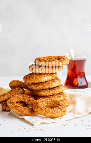Traditional middle eastern sesame ring cookies called kandil simidi ...