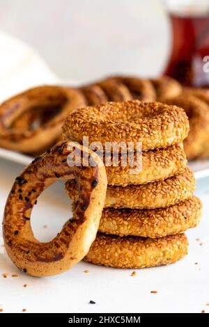 Traditional middle eastern sesame ring cookies called kandil simidi ...
