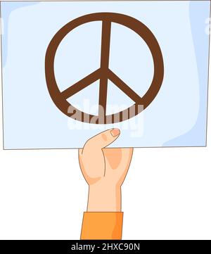 Hand with peace sign on banner. Antiwar and pacifist movement sign, placard or poster. Stop war demand. Vector Stock Vector
