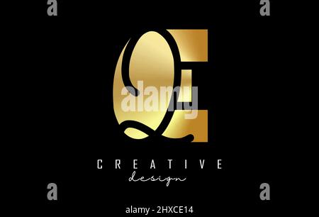 Creative golden letter Eq e q logo with leading lines and road concept ...