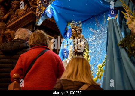 Candelmas Virgin in the Sant Joan church of Valls during the 2022 (2021+1) Valls Decennial Festival (Tarragona, Catalonia, Spain) Stock Photo