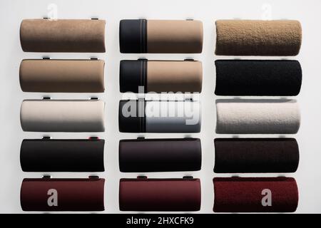 Samples of interior trim of a modern car with leather. Stock Photo