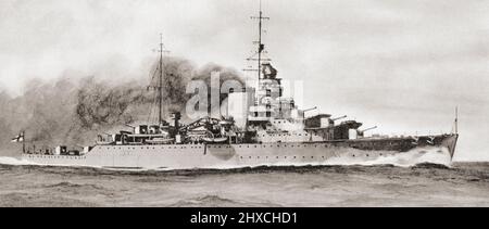 HMS Hawkins a heavy cruiser of the British Royal Navy Stock Photo - Alamy