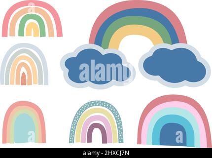 handdrawn abstract minimal scandinavian style rainbow set, vector illustration Stock Vector