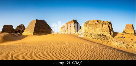 Pyramids of Meroe in the Sahara desert Stock Photo