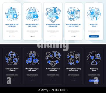 HR professional skills night and day mode onboarding mobile app screen Stock Vector