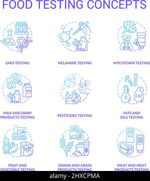Food testing blue gradient concept icons set Stock Vector