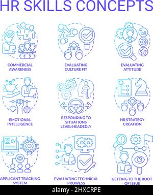 HR skills blue gradient concept icons set Stock Vector