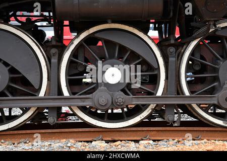 Steam locomotive driving wheels, Elgin, western Cape, South Africa. Stock Photo