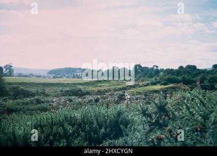 Remains of Ardoch Roman fort earthworks outside the village of Braco in Perthshire, Scotland, about 7 miles south of Crieff. Archival scan from a slide. September 1972. Stock Photo