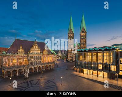 Market square of Bremen, Germany at night Stock Photo