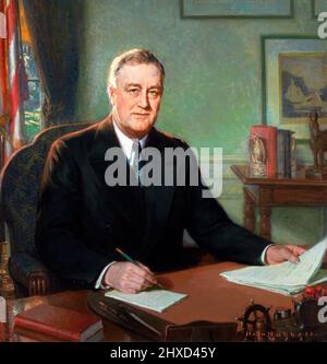 Portrait of Franklin D Roosevelt (1882-1945), the 32nd President of the USA, by Henry Salem Hubbell, oil on masonite, 1935