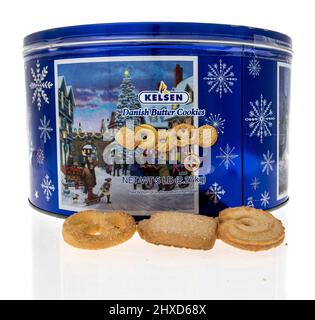 Winneconne, WI -6 March 2021: A package of Kelson Danish butter cookies on an isolated background Stock Photo