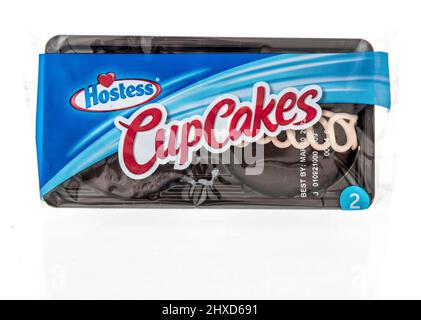 Winneconne, WI -6 March 2021: A package of Hostess chocolate cupcakes on an isolated background Stock Photo