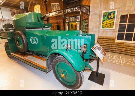 England, Dorset, Bovington Camp, The Tank Museum, Display of WWI Rolls Royce Armoured Car Stock Photo