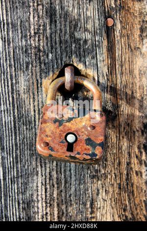 Door lock on wooden wall, Mittenwald, Germany, Bavaria, Upper Bavaria, Werdenfelser Land, Isar Valley Stock Photo