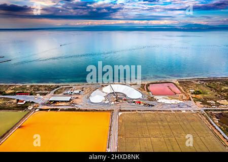 Alykes ('salt pans') or 'Alyki' (singular) Kitrous, Pieria, Central Macedonia, Greece.. Stock Photo