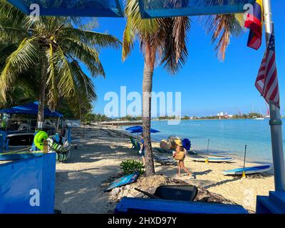 Nassau, Bahamas - December 9, 2021:  People enjoying Junkanoo beach in Nassau, Bahamas. Stock Photo