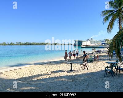Nassau, Bahamas - December 9, 2021:  People enjoying Junkanoo beach in Nassau, Bahamas. Stock Photo