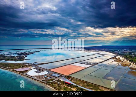 Alykes ('salt pans') or 'Alyki' (singular) Kitrous, Pieria, Central Macedonia, Greece.. Stock Photo