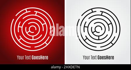 Circular maze isolated on Red and white backgrounds. Challenge, problem, confusion and solution concept. Flat design - Editable Vector illustration Stock Vector