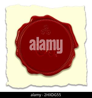 Red wax seal with the two capital letters DA , celtic Stock Photo