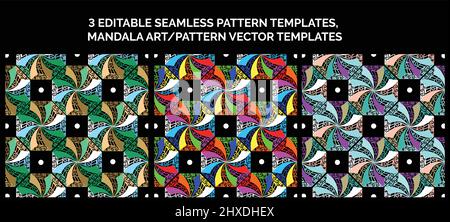 3 Mandala Pattern editable vector template Stock Vector