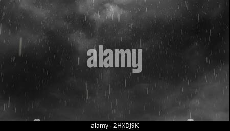 Image of heavy rain falling over lightning and stormy grey clouds background Stock Photo