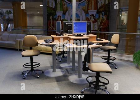Minsk, Belarus - December 31, 2017: Premises for work with the Internet in the national library of the Republic of Belarus Stock Photo