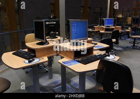 Minsk, Belarus - December 31, 2017: Premises for work with the Internet in the national library of the Republic of Belarus Stock Photo