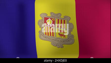 Image of waving flag of andorra Stock Photo