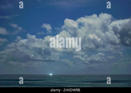 Boat passing British Channel under the Moon light 2-2 Stock Photo