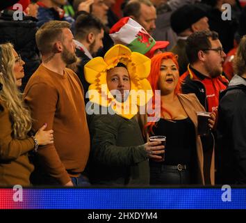 Cardiff, UK. 11th Mar 2022. 11th March 2022 ; Principality Stadium, Cardiff, Wales: 6 Nations international rugby, Wales versus France; Wales fans in fancy dress enjoy the atmosphere during the match Credit: Action Plus Sports Images/Alamy Live News Stock Photo