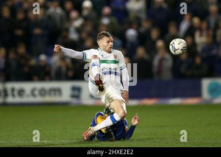 Birkenhead, UK. 11th Mar, 2022. Elliott Nevitt of Tranmere Rovers lays the ball off. EFL Skybet Football league two match, Tranmere Rovers v Mansfield Town at Prenton Park, Birkenhead, Wirral on Friday 11th March 2022. this image may only be used for Editorial purposes. Editorial use only, license required for commercial use. No use in betting, games or a single club/league/player publications.pic by Chris Stading/Andrew Orchard sports photography/Alamy Live News Credit: Andrew Orchard sports photography/Alamy Live News Stock Photo
